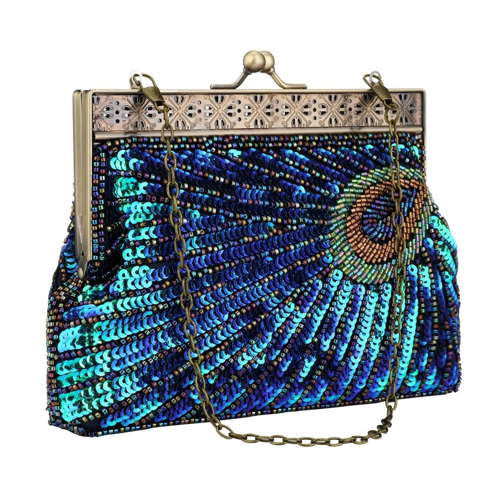 Pea Clutch Beaded Sequin Vintage Evening Handbag 1920S Party Wedding Purse >:(